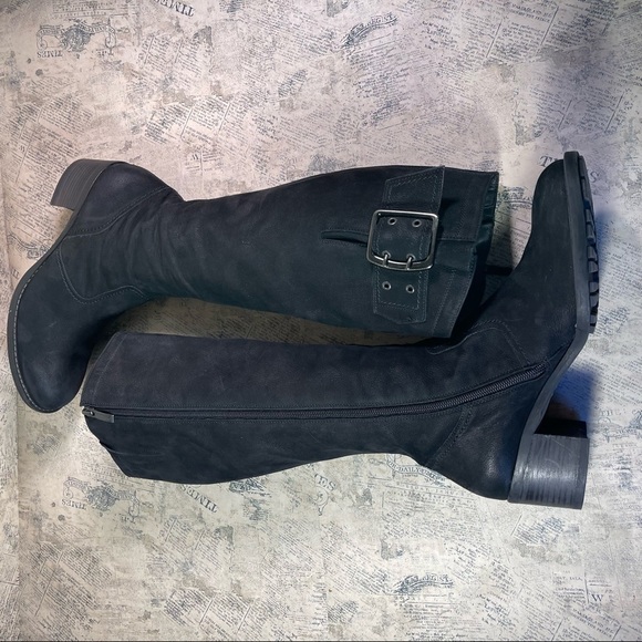 Paul Green Women's Black Suede Leather Buckle Zippered Tall Boots - Picture 10 of 15